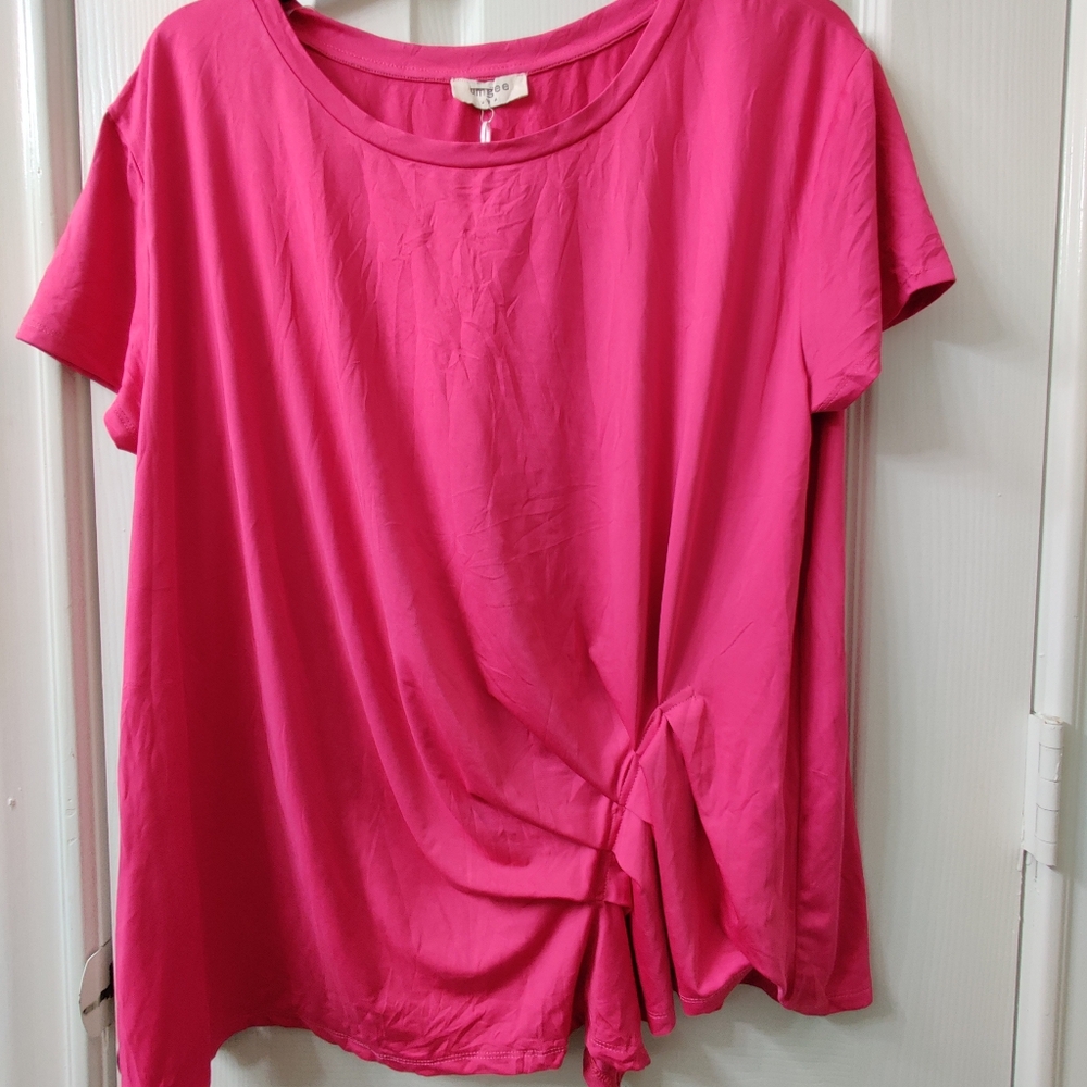 Umgee Fuchsia Short Sleeve Top with Side Knot
